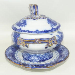 Doulton Watteau pattern Blue and White Sauce Tureen and Underplate