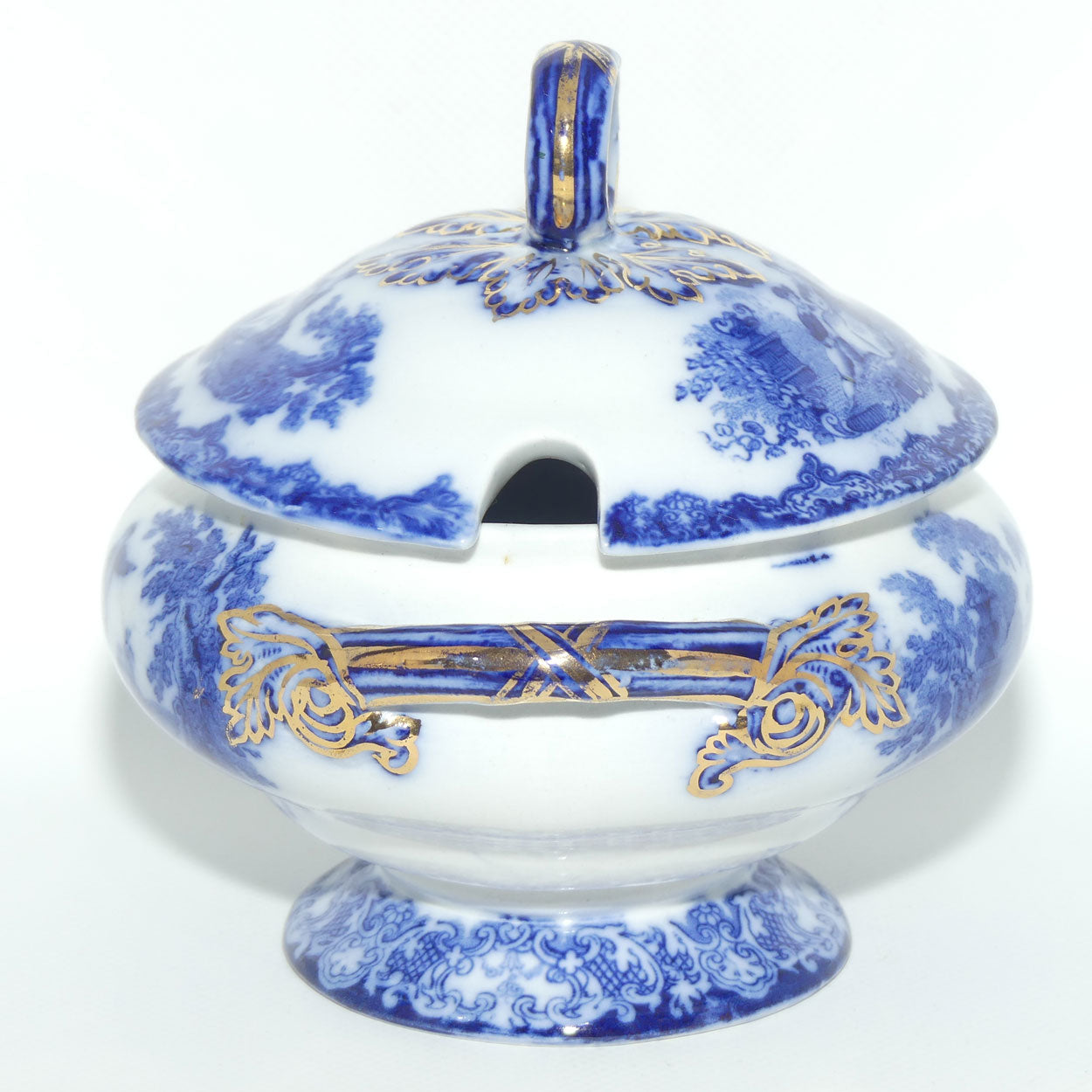 Doulton Watteau pattern Blue and White Sauce Tureen and Underplate
