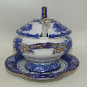 Doulton Watteau pattern Blue and White Sauce Tureen and Underplate