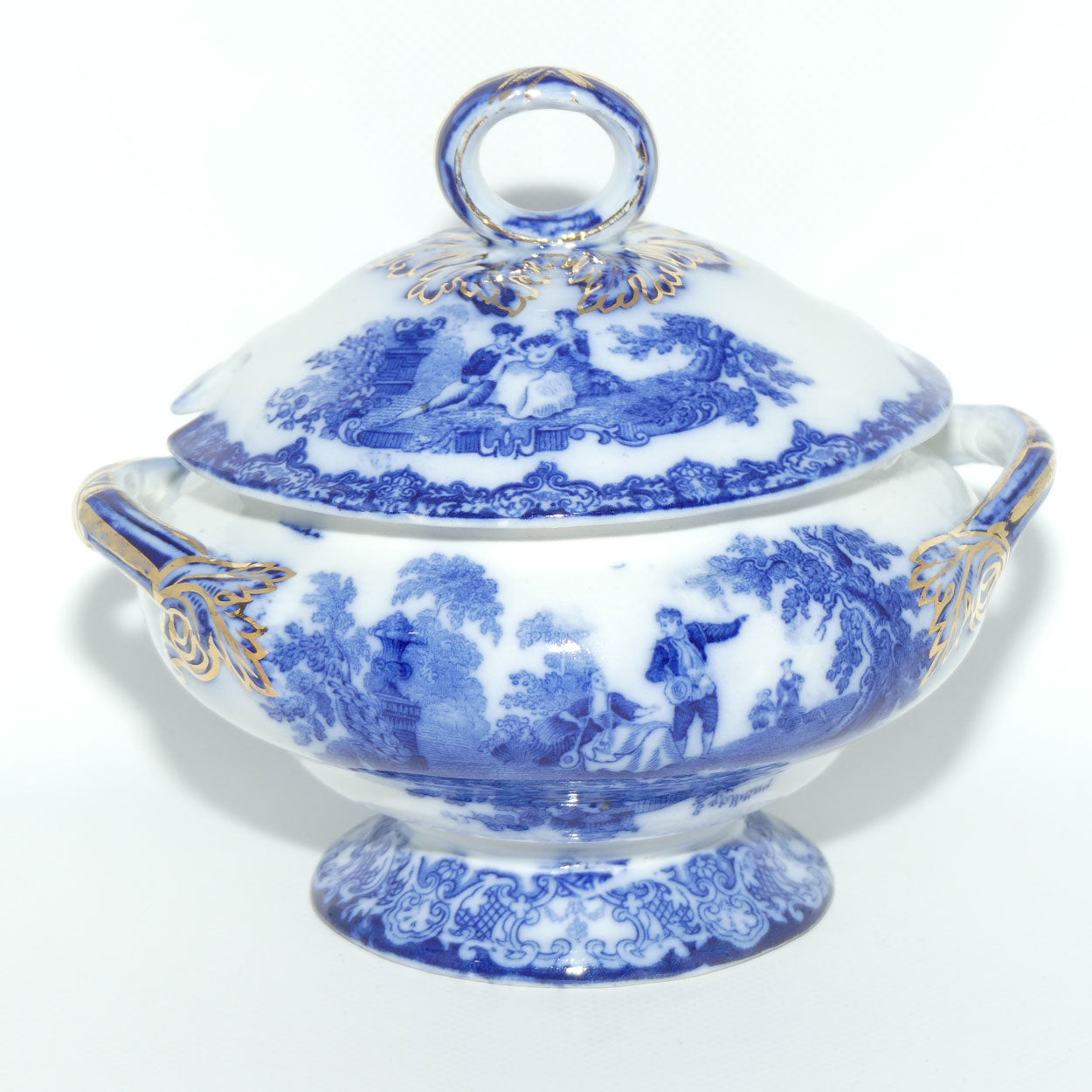 Doulton Watteau pattern Blue and White Sauce Tureen and Underplate