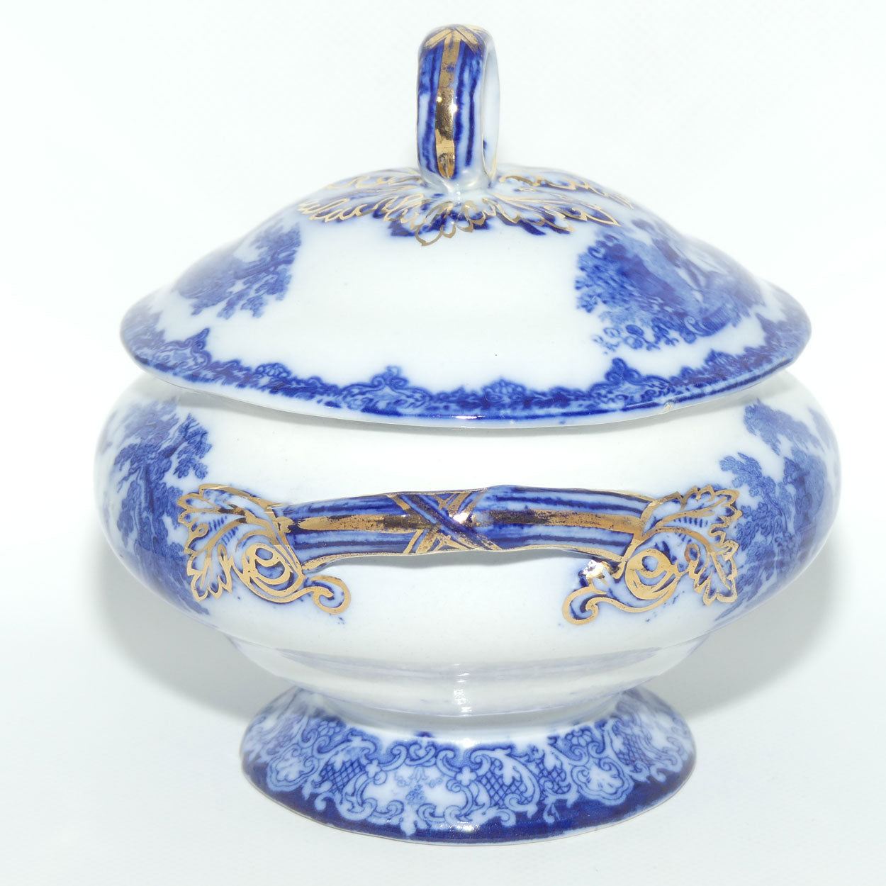Doulton Watteau pattern Blue and White Sauce Tureen and Underplate