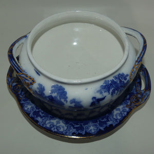 Doulton Watteau pattern Blue and White Sauce Tureen and Underplate