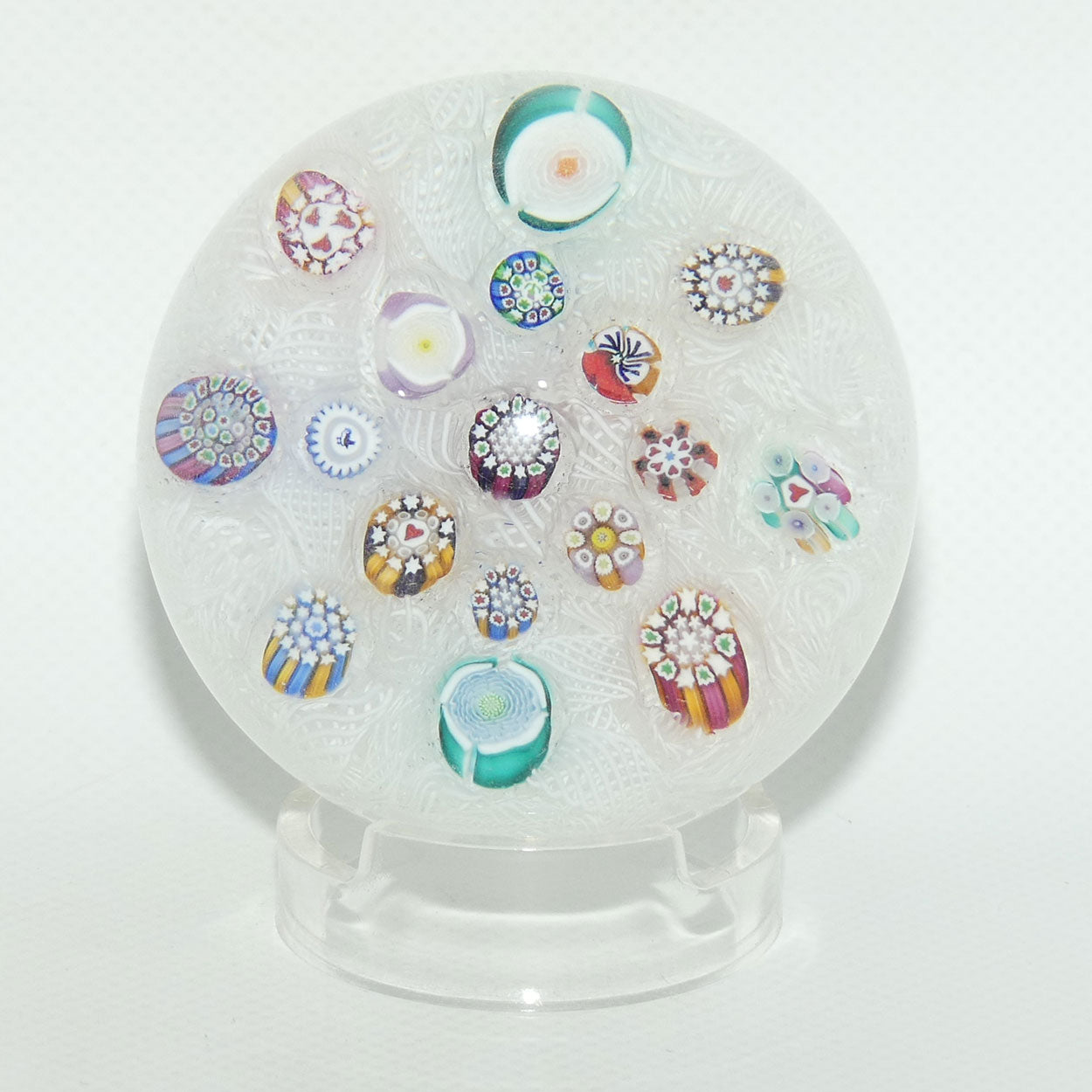 John Deacons Scotland Complex Millefiori Scattered Magnum paperweight | White #1