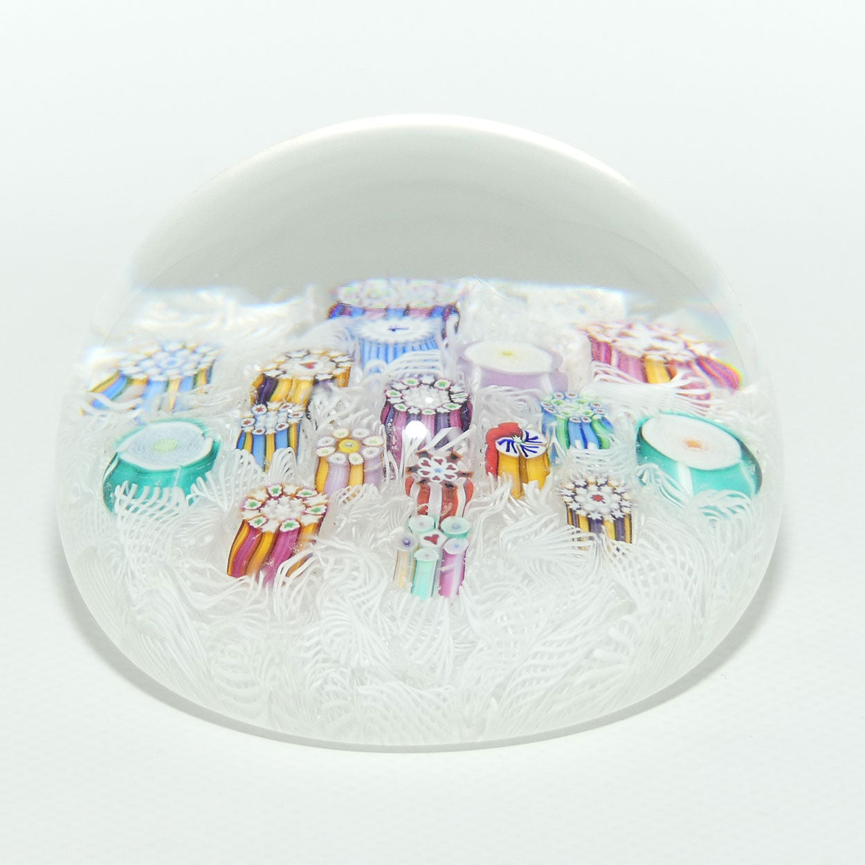 John Deacons Scotland Complex Millefiori Scattered Magnum paperweight | White #1