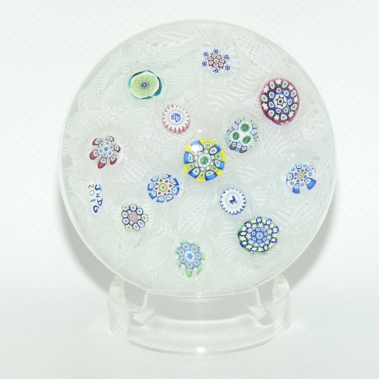 John Deacons Scotland Complex Millefiori Scattered Magnum paperweight | White #2