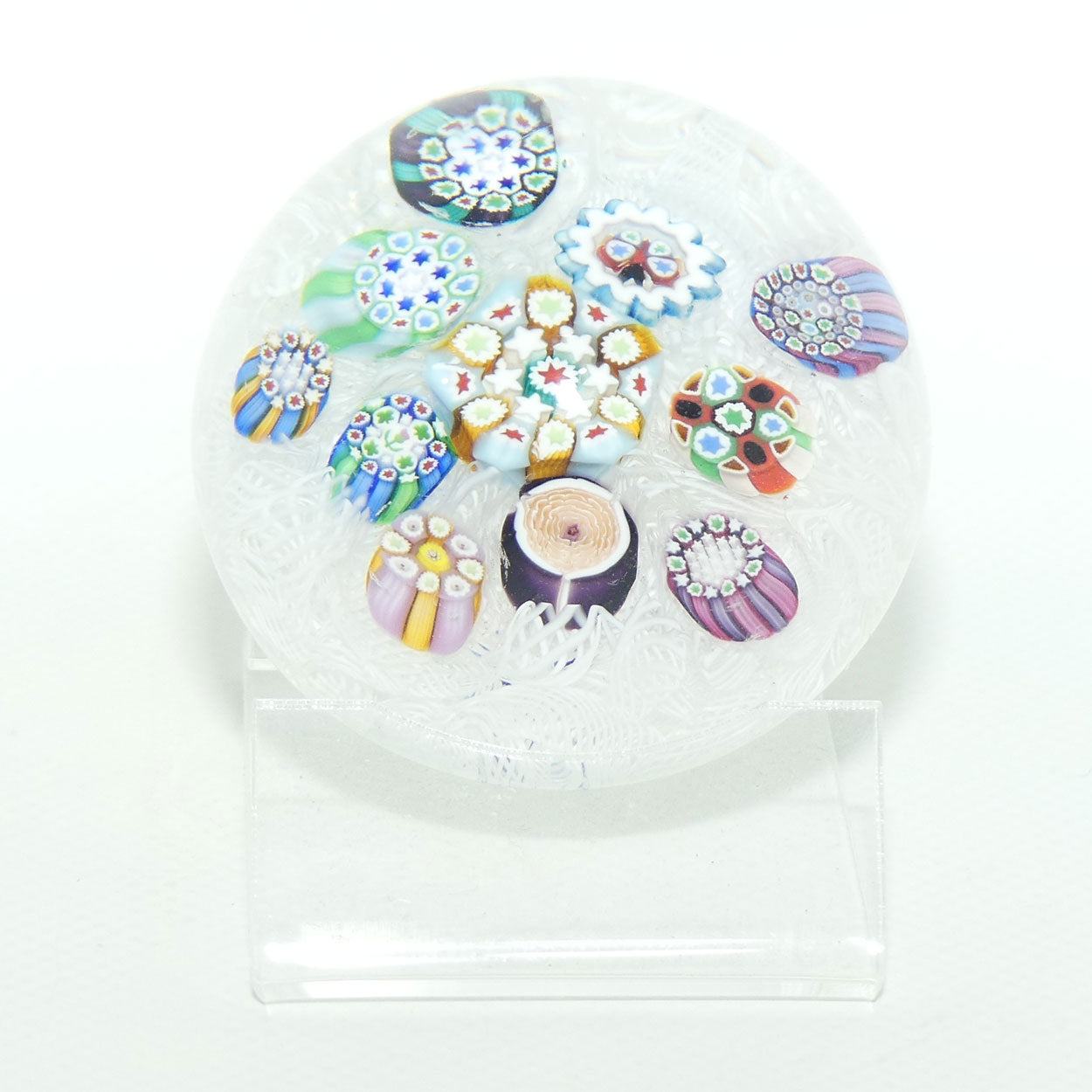 John Deacons Scotland Millefiori on White Lace Medium paperweight