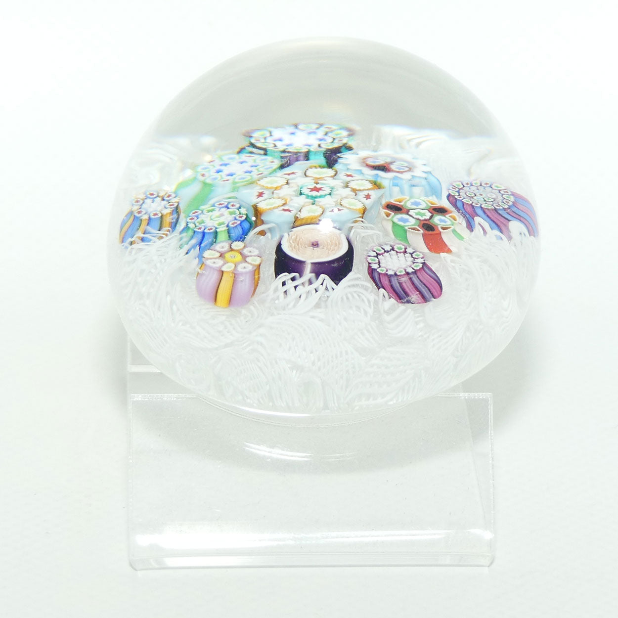 John Deacons Scotland Millefiori on White Lace Medium paperweight