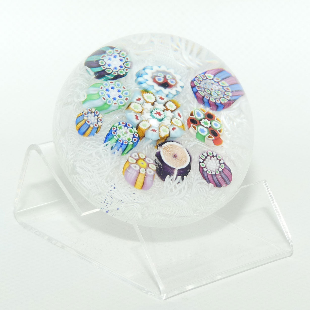 John Deacons Scotland Millefiori on White Lace Medium paperweight