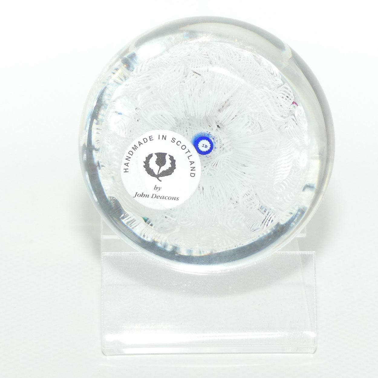 John Deacons Scotland Millefiori on White Lace Medium paperweight