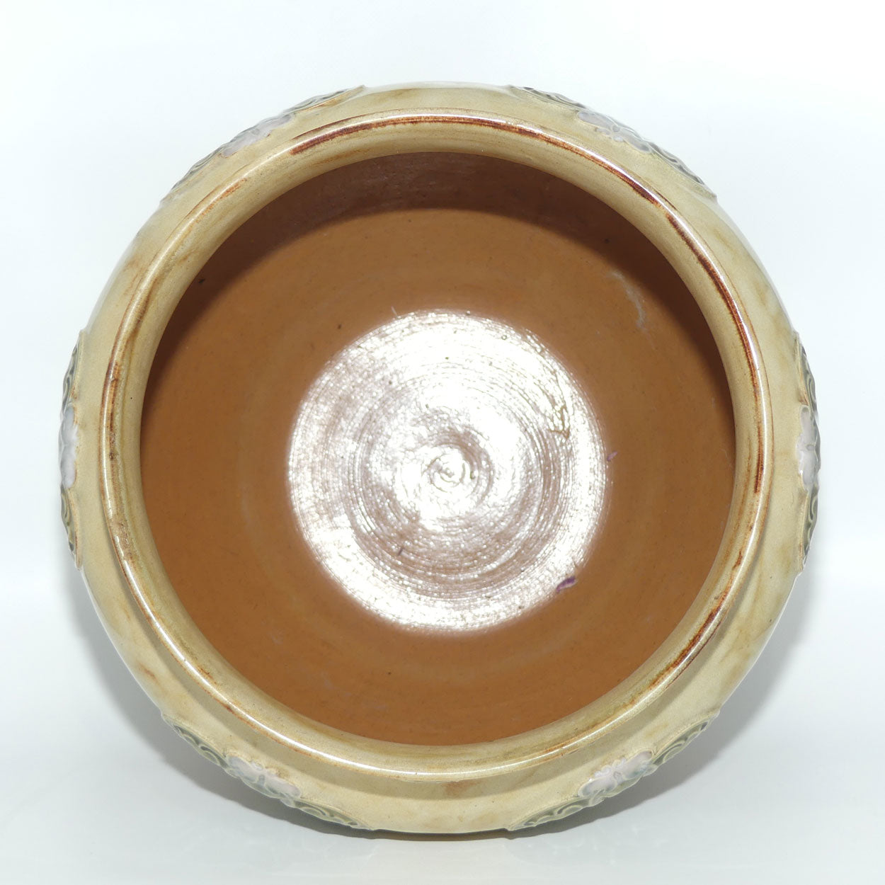 Doulton Lambeth Stoneware jardiniere | Light Brown and Cream with Art Nouveau Scrolling