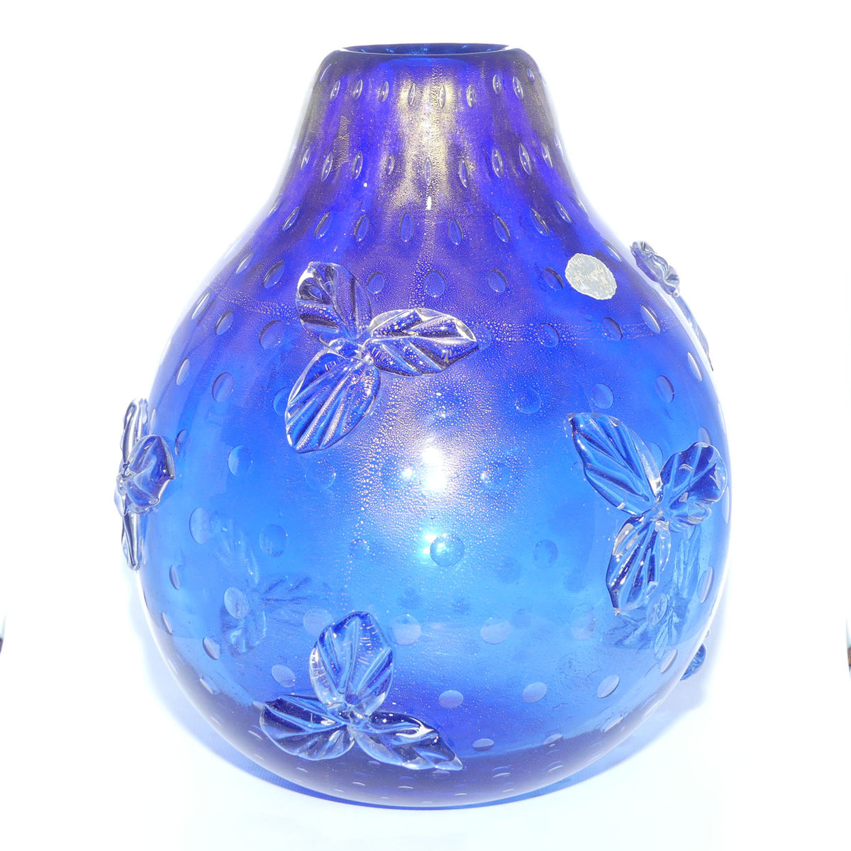 Murano Glass vase with applied leaf decor | Aventurine Gold and Bullicante technique | by Archimede Seguso