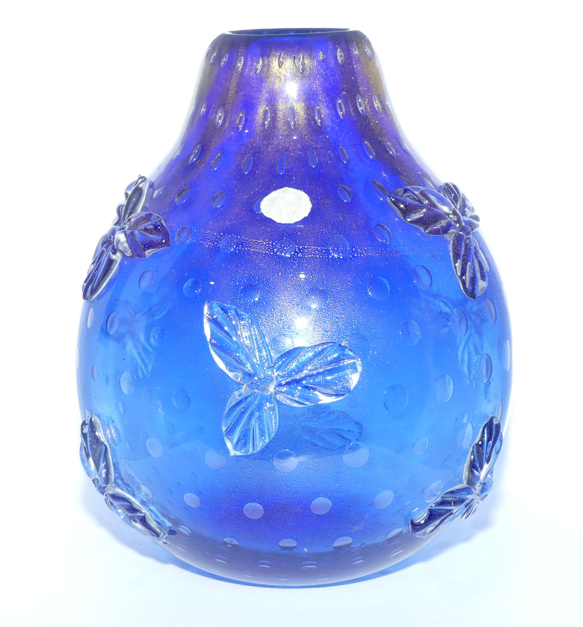 Murano Glass vase with applied leaf decor | Aventurine Gold and Bullicante technique | by Archimede Seguso