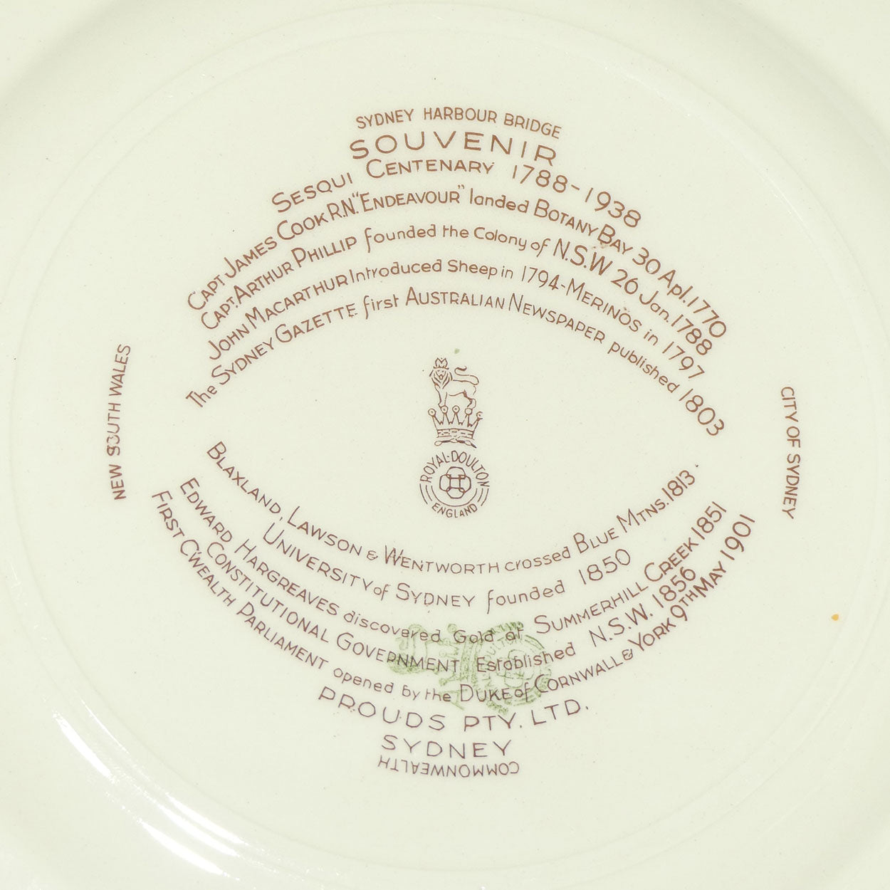 Royal Doulton Australian 1788 - 1938 Sesqui Centenary rack plate D6201 | Round | #2