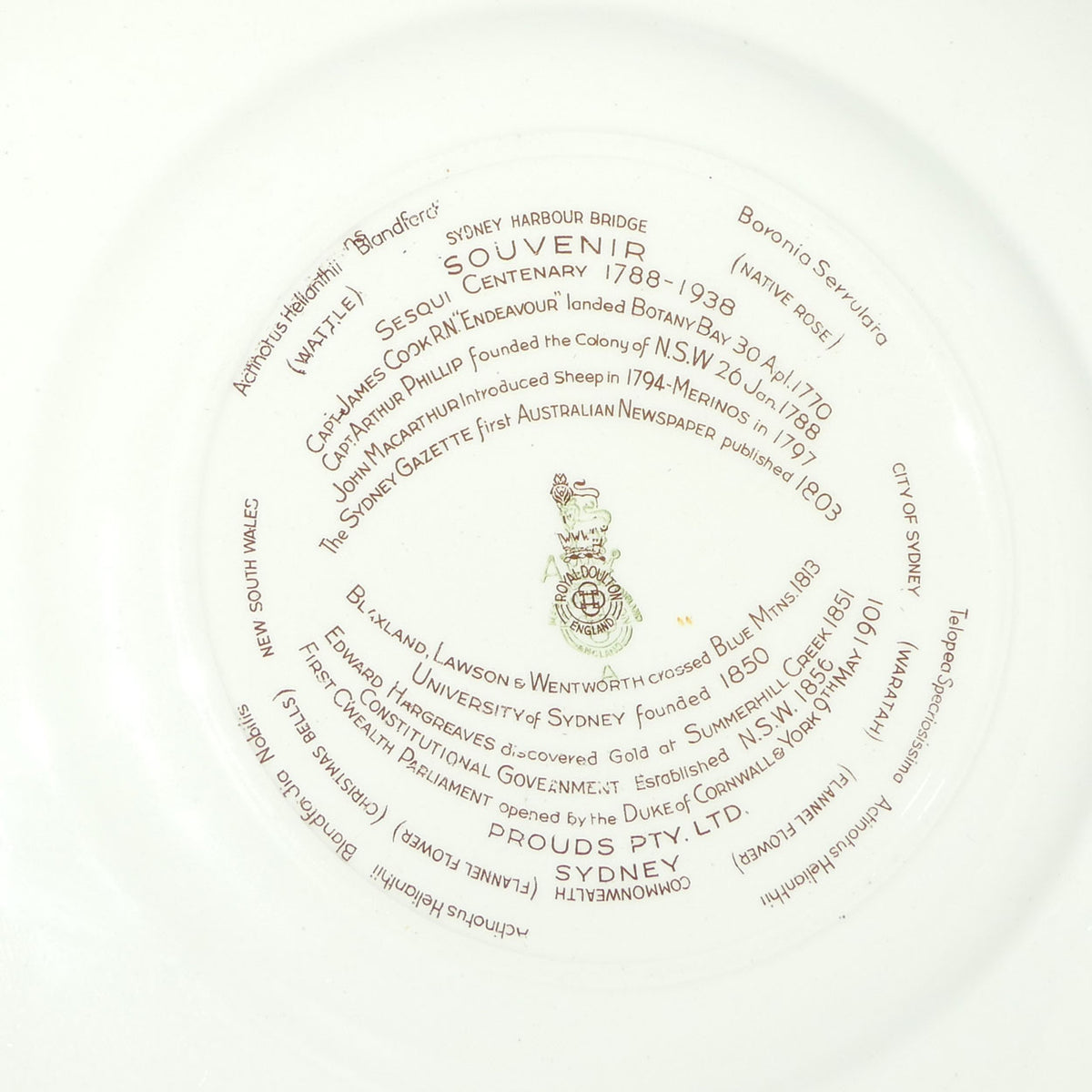 Royal Doulton Australian 1788 - 1938 Sesqui Centenary rack plate D6201 | Round | #3