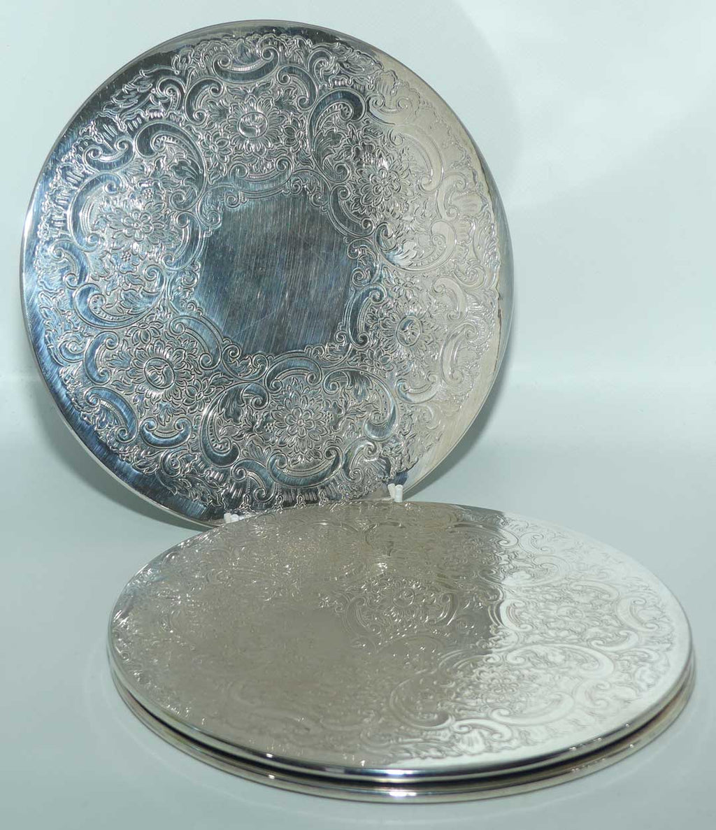 Set of 3 Silver Plated EPCA embossed placemats | 23.5cm diameter