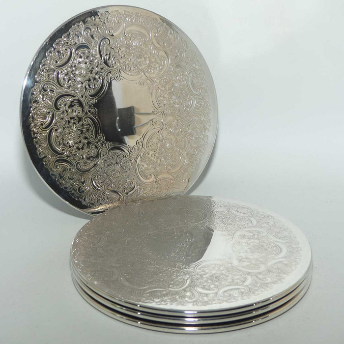 Set of 4 Silver Plated EPCA embossed placemats | 18cm diameter