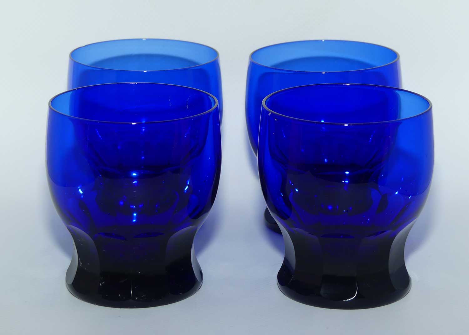 Set of 4 Georgian Bristol Blue Whisky Tumblers with fine panelled collars