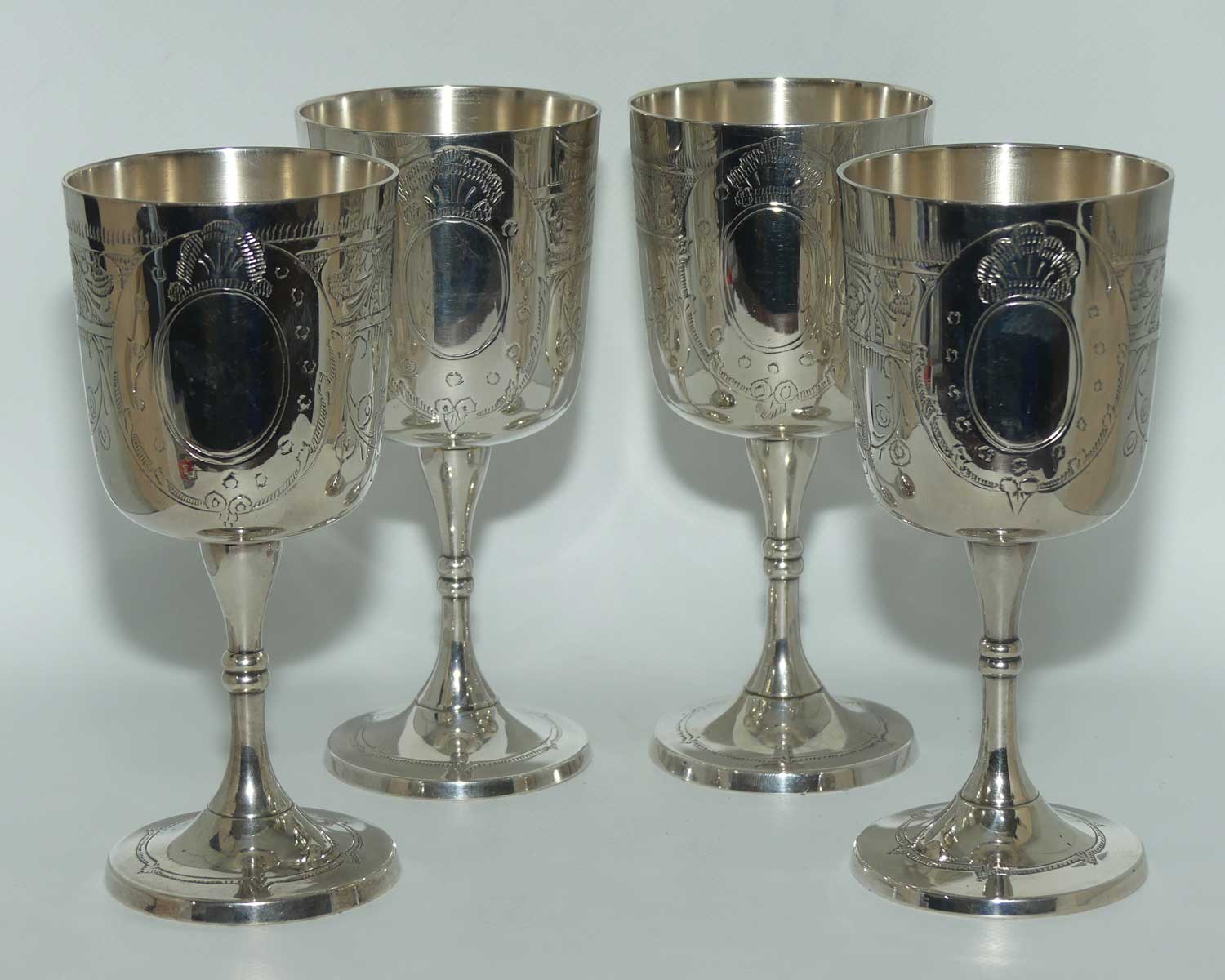Set of 4 Silver Plated Embossed Wine Goblets