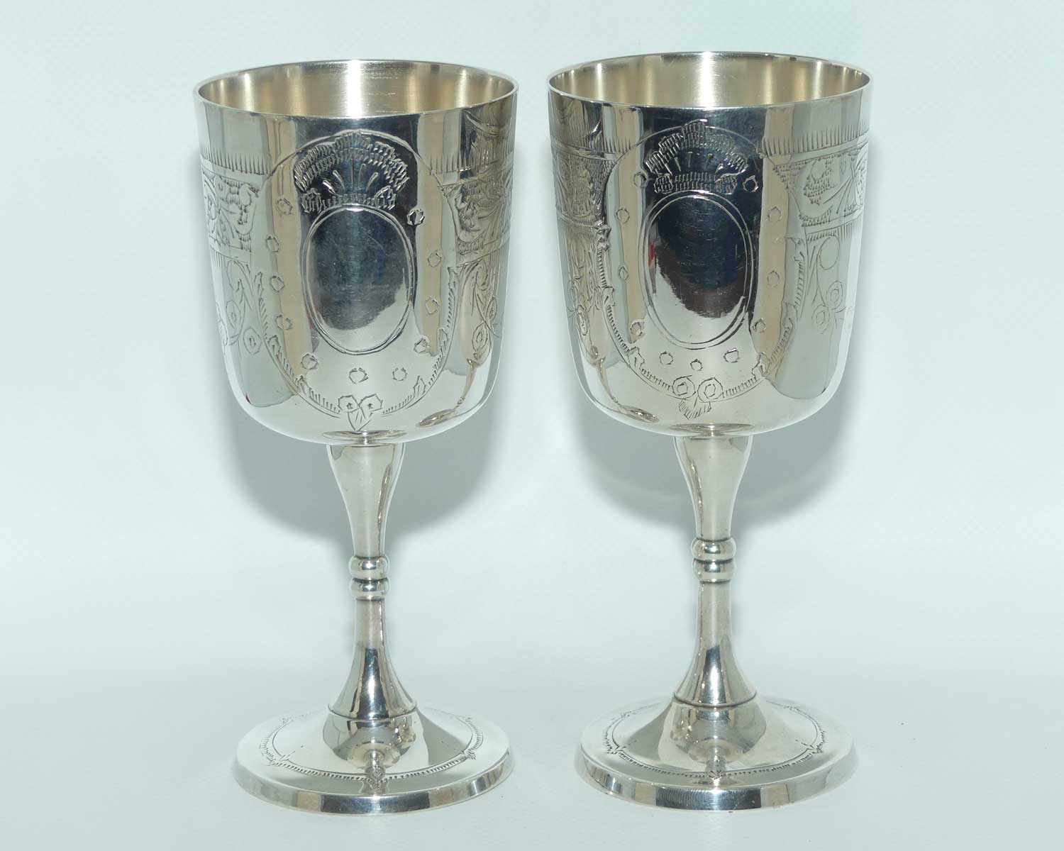 Set of 4 Silver Plated Embossed Wine Goblets