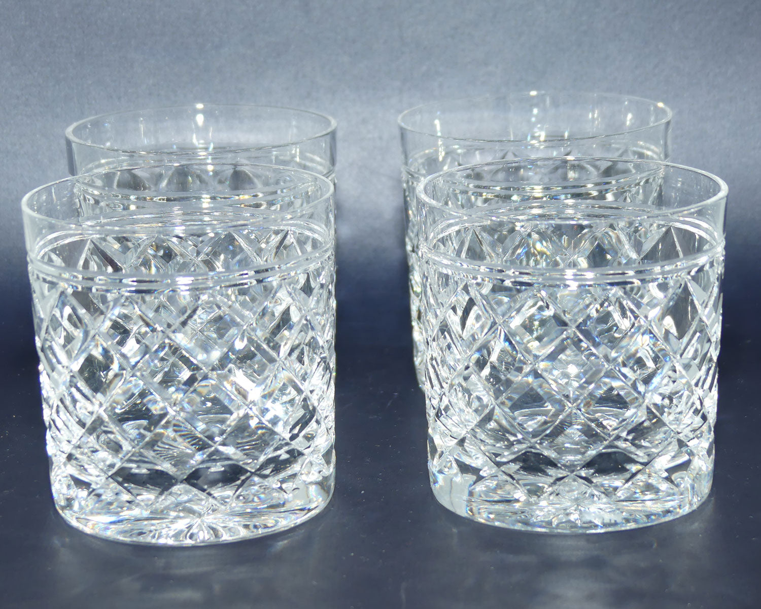 Set of 4 Stuart for Alfred Dunhill Diamond Cut Crystal Whisky tumblers | 175ml | Set #2