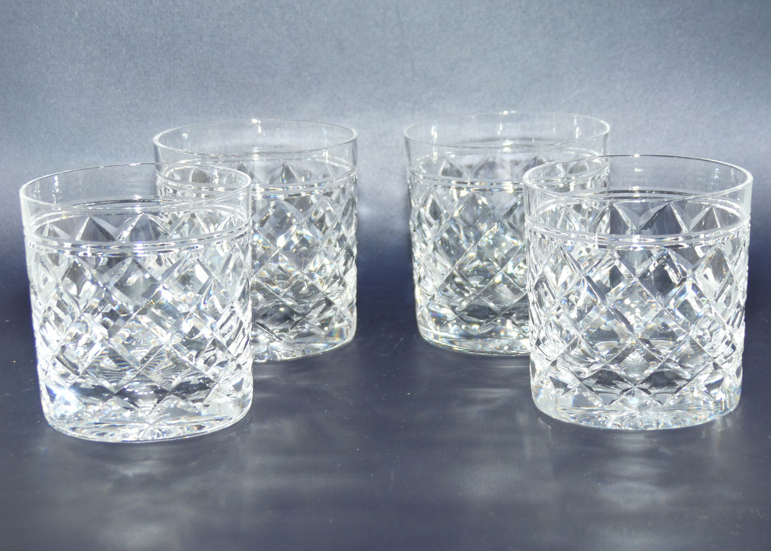 Set of 4 Stuart for Alfred Dunhill Diamond Cut Crystal Whisky tumblers | 175ml | Set #2