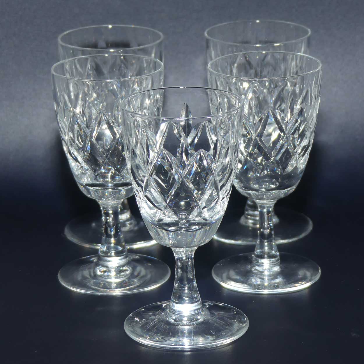 Webb Corbett Diamond Cut set of 5 Liqueur Glasses