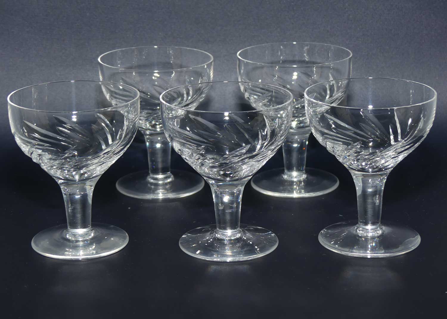 Stuart Crystal Swirl or Zephyr pattern | Set of 5 small Sherry Glasses