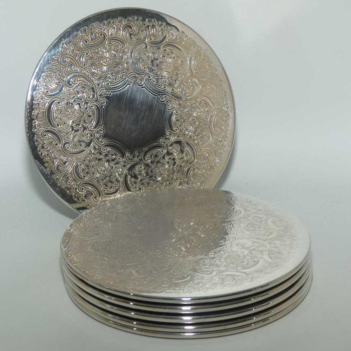 Set of 6 Silver Plated EPCA embossed placemats | 18cm diameter