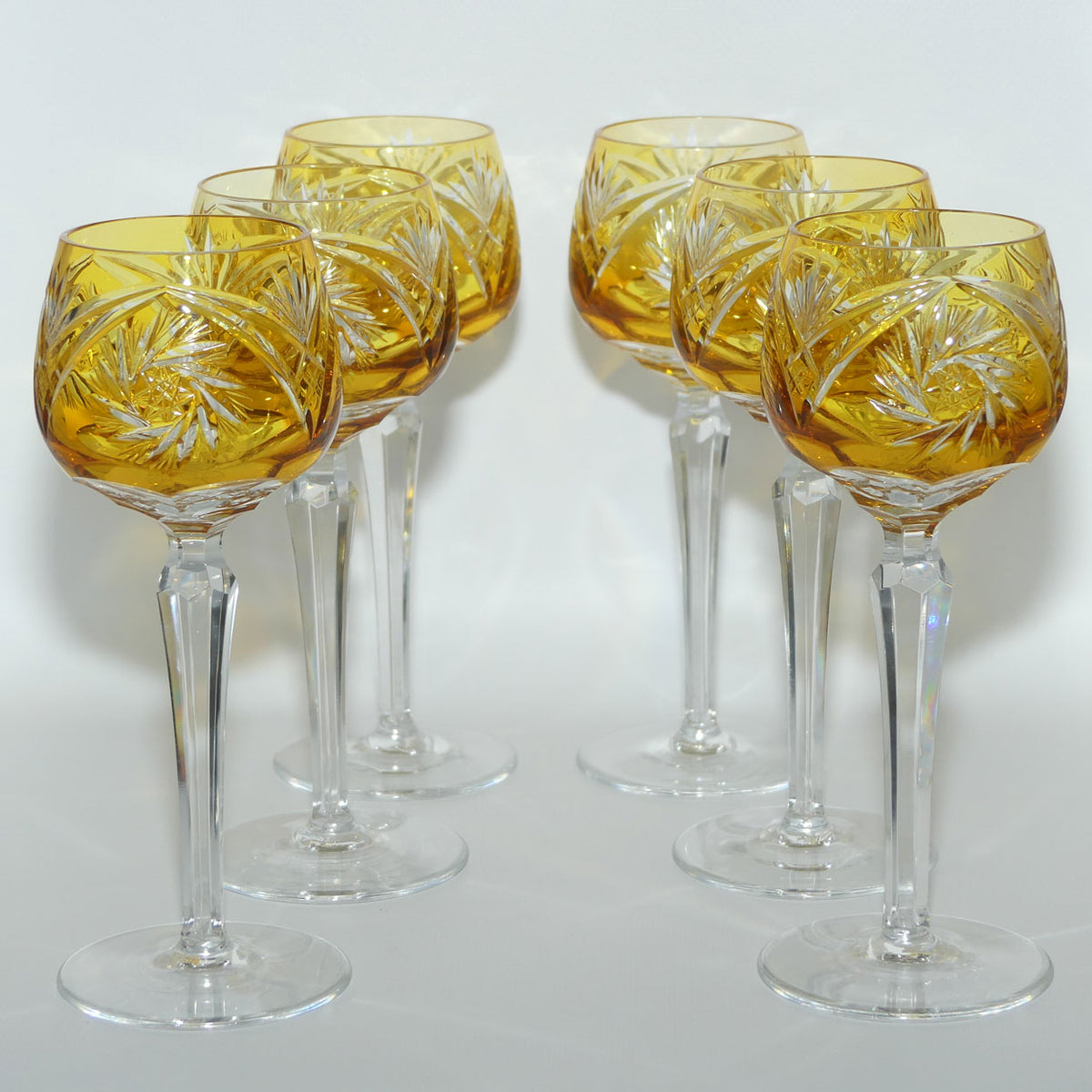 Set of 6 Amber Cut to Clear Nachtmann Wine Hocks | 19cm tall | 125ml bowl