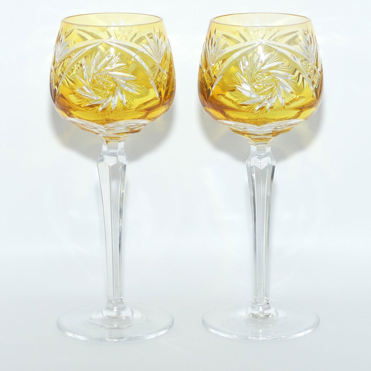 Set of 6 Amber Cut to Clear Nachtmann Wine Hocks | 19cm tall | 125ml bowl