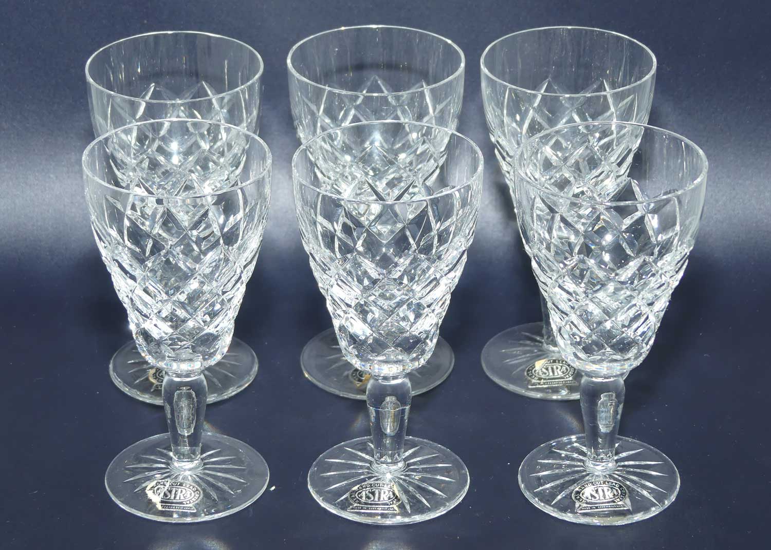 Set of 6 Astra brand Diamond Cut Crystal liqueur glasses | 50ml