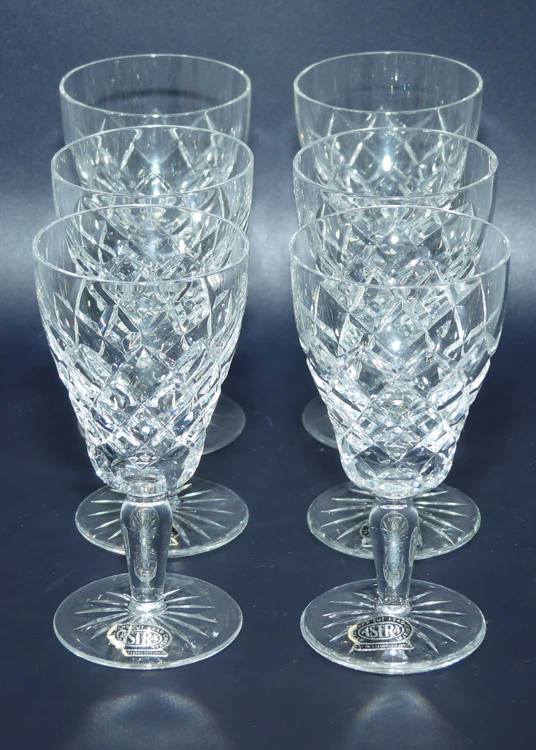 Set of 6 Astra brand Diamond Cut Crystal liqueur glasses | 50ml