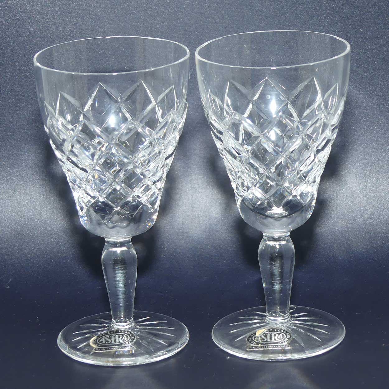 Set of 6 Astra brand Diamond Cut Crystal liqueur glasses | 50ml
