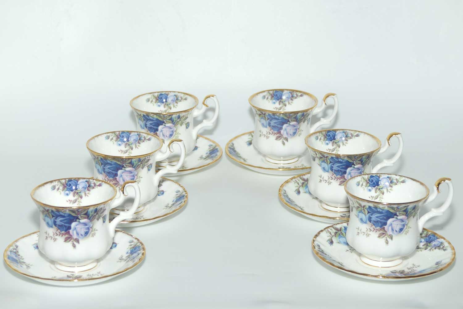 Royal Albert Bone China England Moonlight Rose set of 6 coffee duos | © 1987 Royal Albert Ltd backstamp