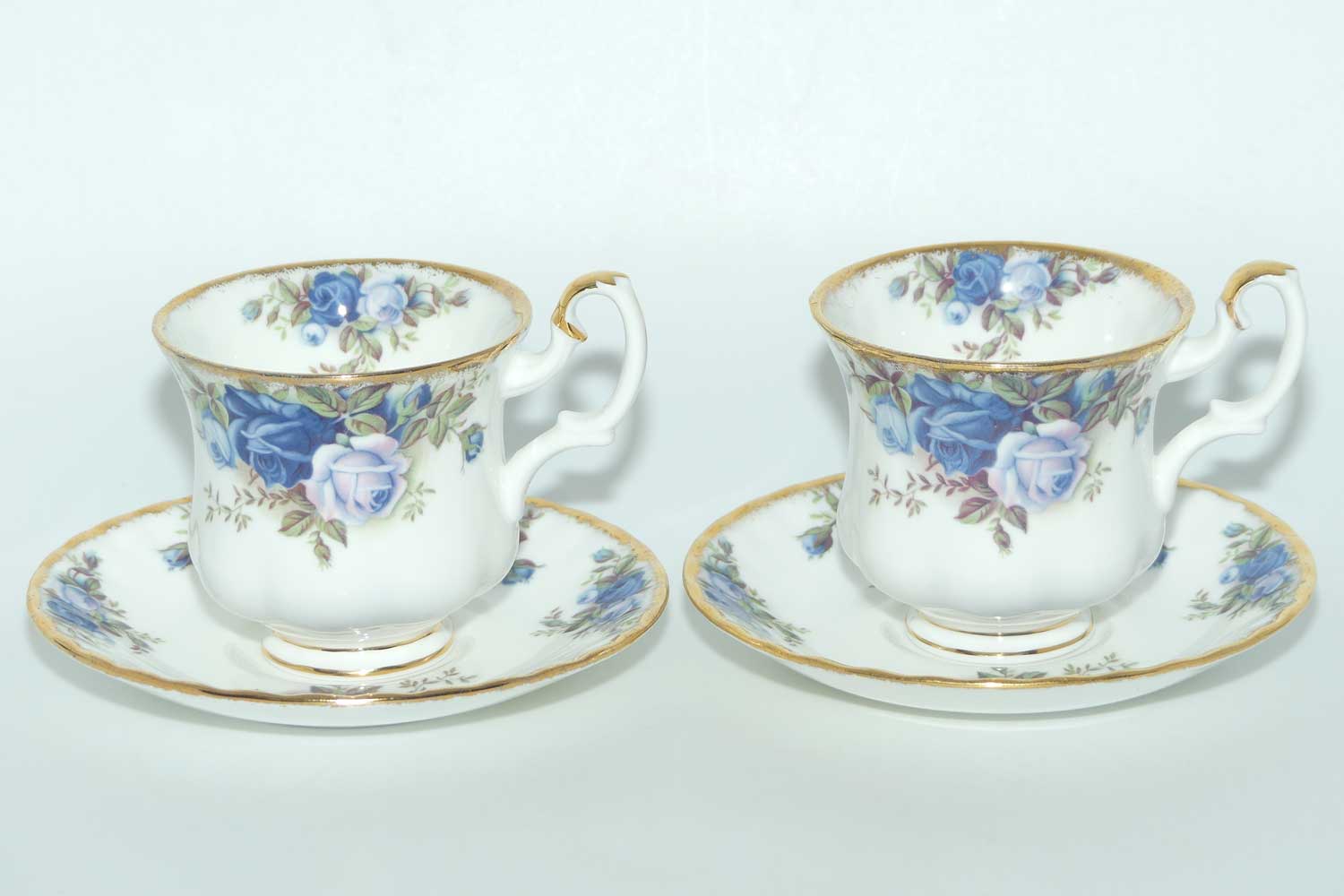 Royal Albert Bone China England Moonlight Rose set of 6 coffee duos | © 1987 Royal Albert Ltd backstamp