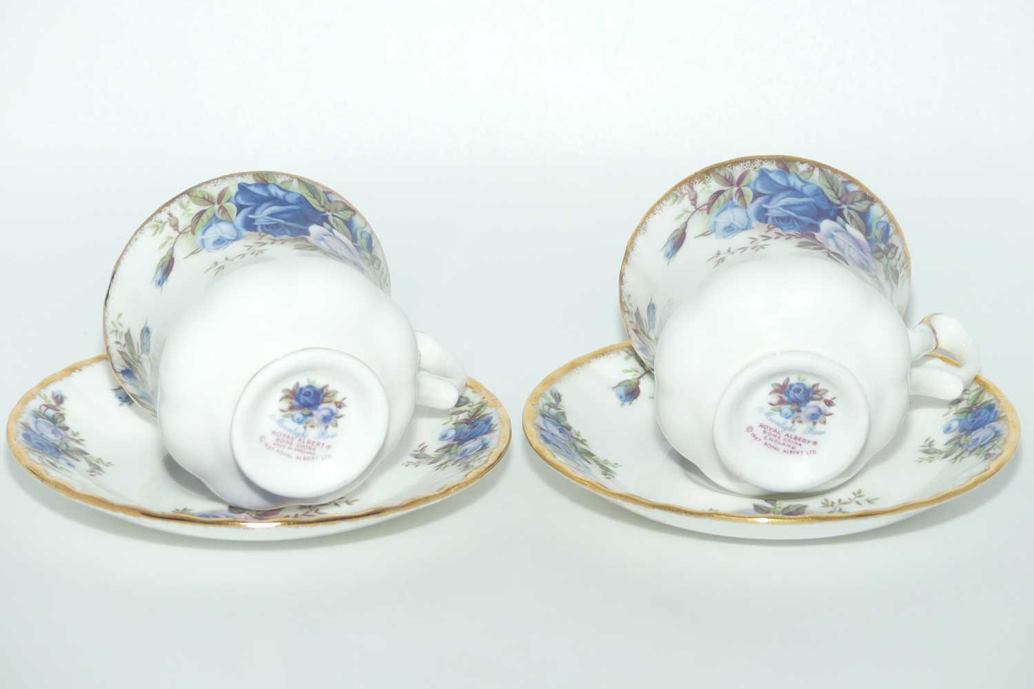 Royal Albert Bone China England Moonlight Rose set of 6 coffee duos | © 1987 Royal Albert Ltd backstamp