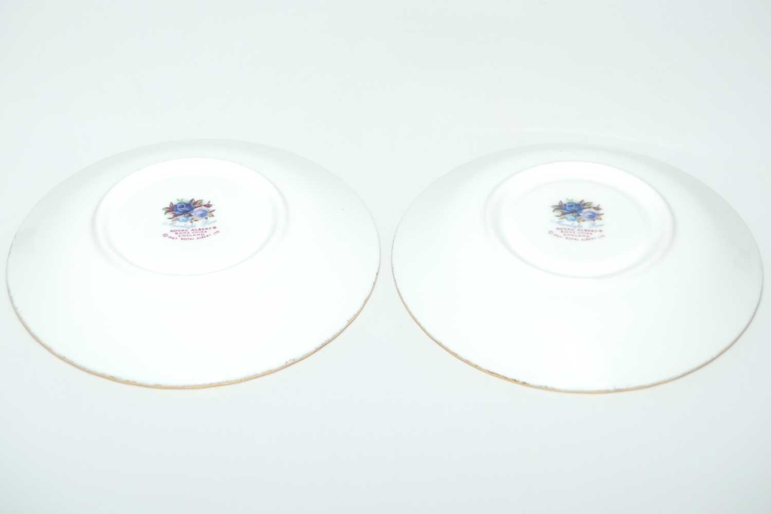 Royal Albert Bone China England Moonlight Rose set of 6 coffee duos | © 1987 Royal Albert Ltd backstamp