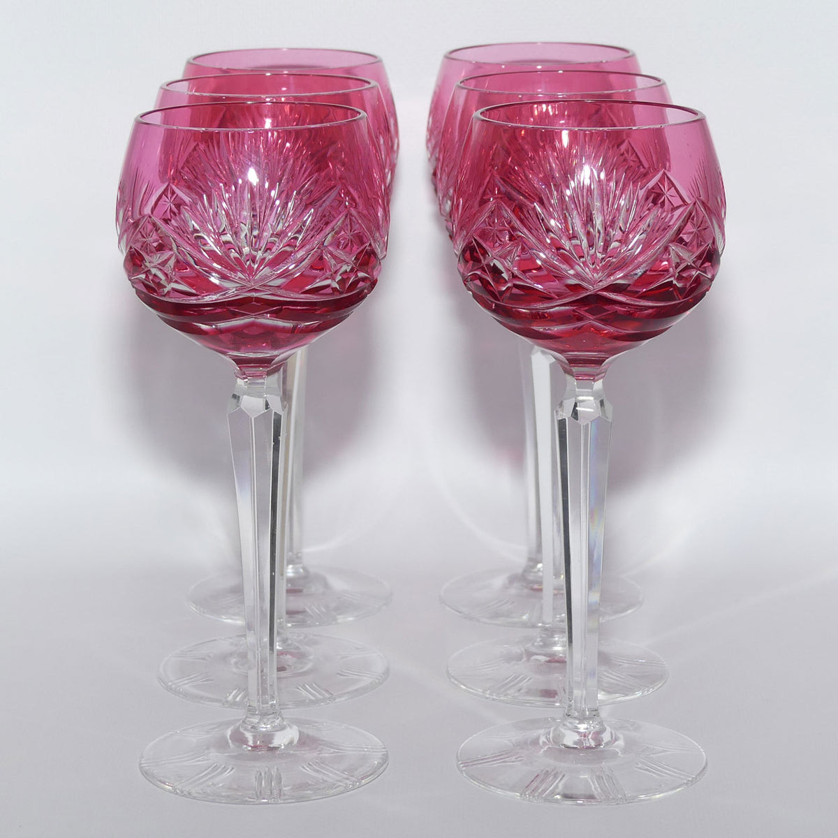 Set of 6 Cranberry Cut to Clear Nachtmann Wine Hocks | 19cm tall | 125ml bowl
