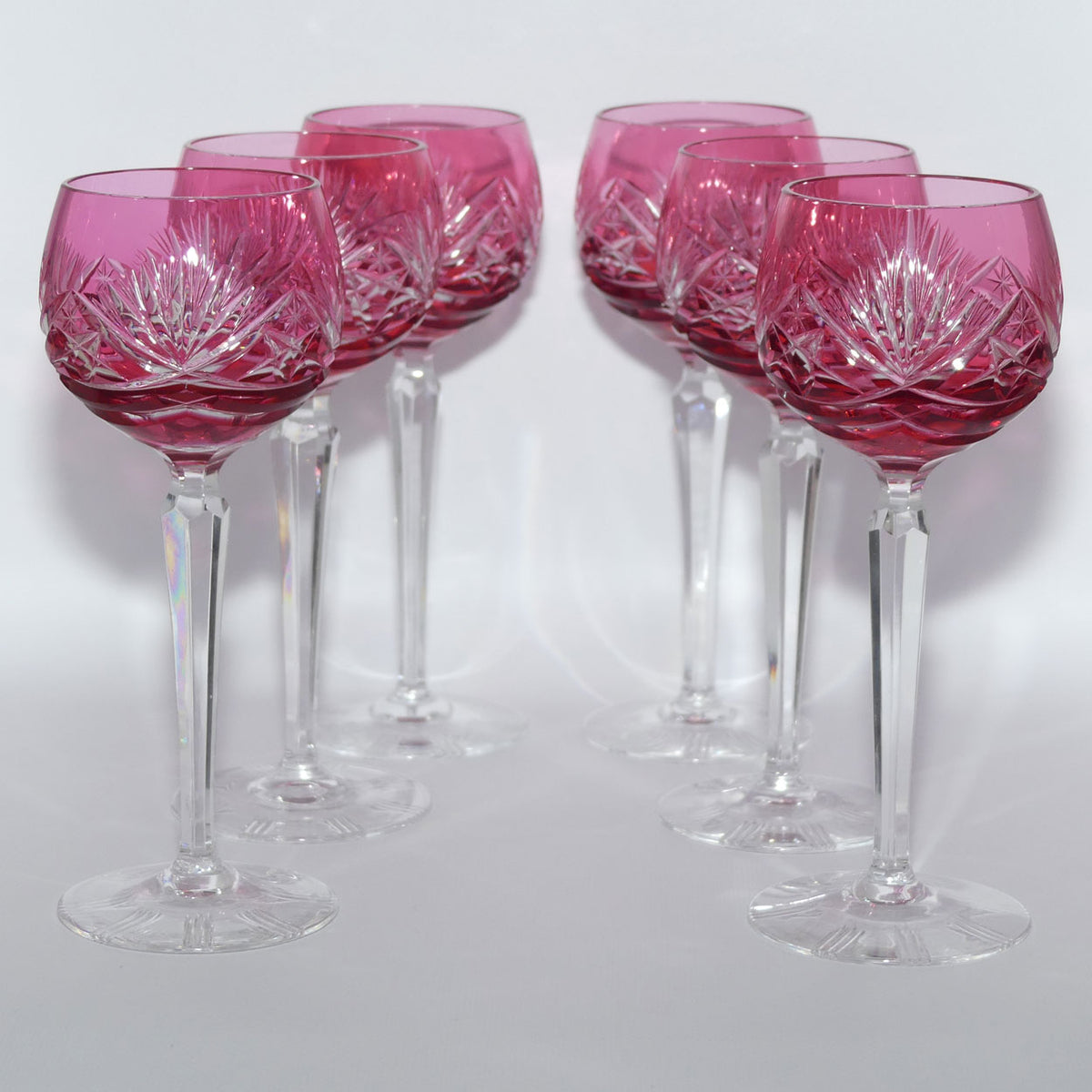 Set of 6 Cranberry Cut to Clear Nachtmann Wine Hocks | 19cm tall | 125ml bowl