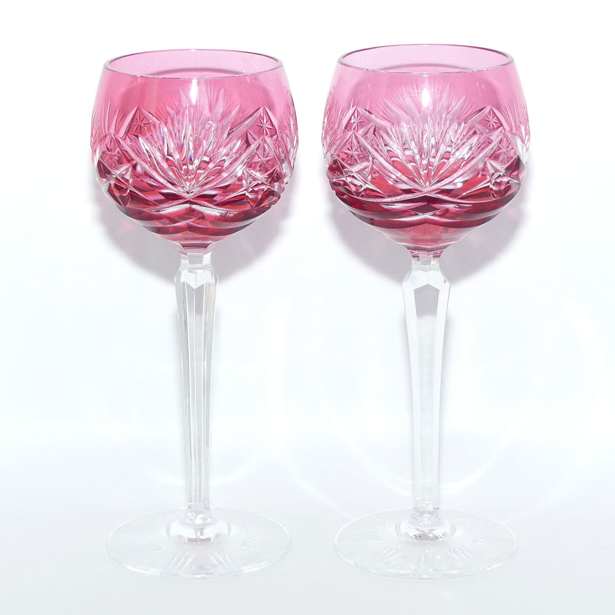 Set of 6 Cranberry Cut to Clear Nachtmann Wine Hocks | 19cm tall | 125ml bowl