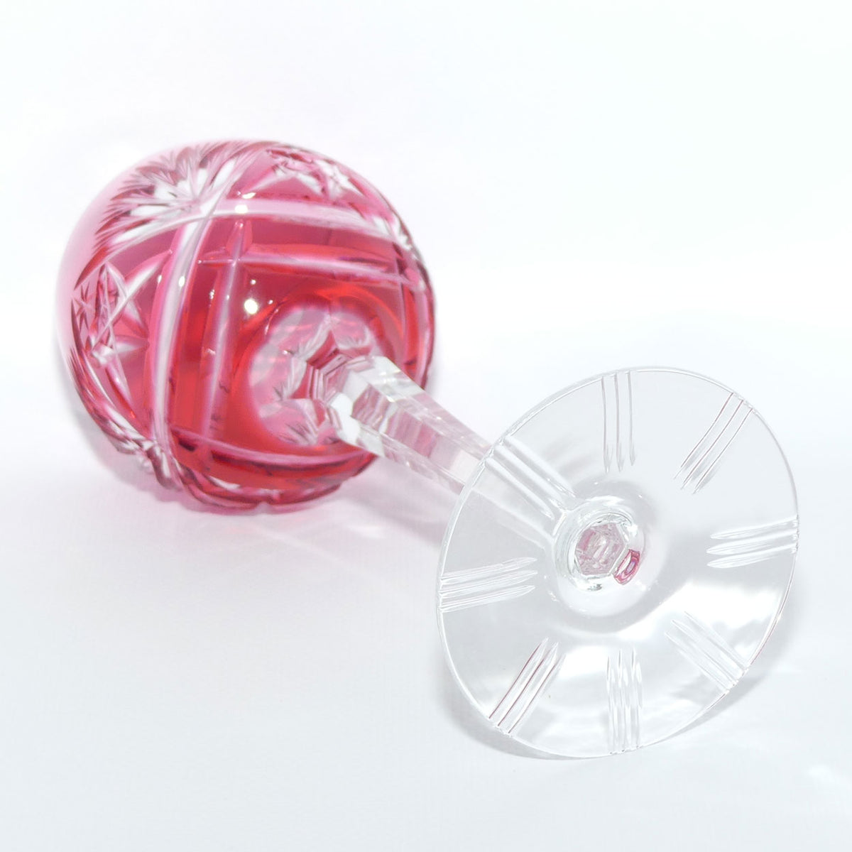 Set of 6 Cranberry Cut to Clear Nachtmann Wine Hocks | 19cm tall | 125ml bowl