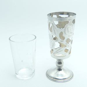 Set of 6 Mexican Sterling Silver figured floral overlay on glass | Shot glasses