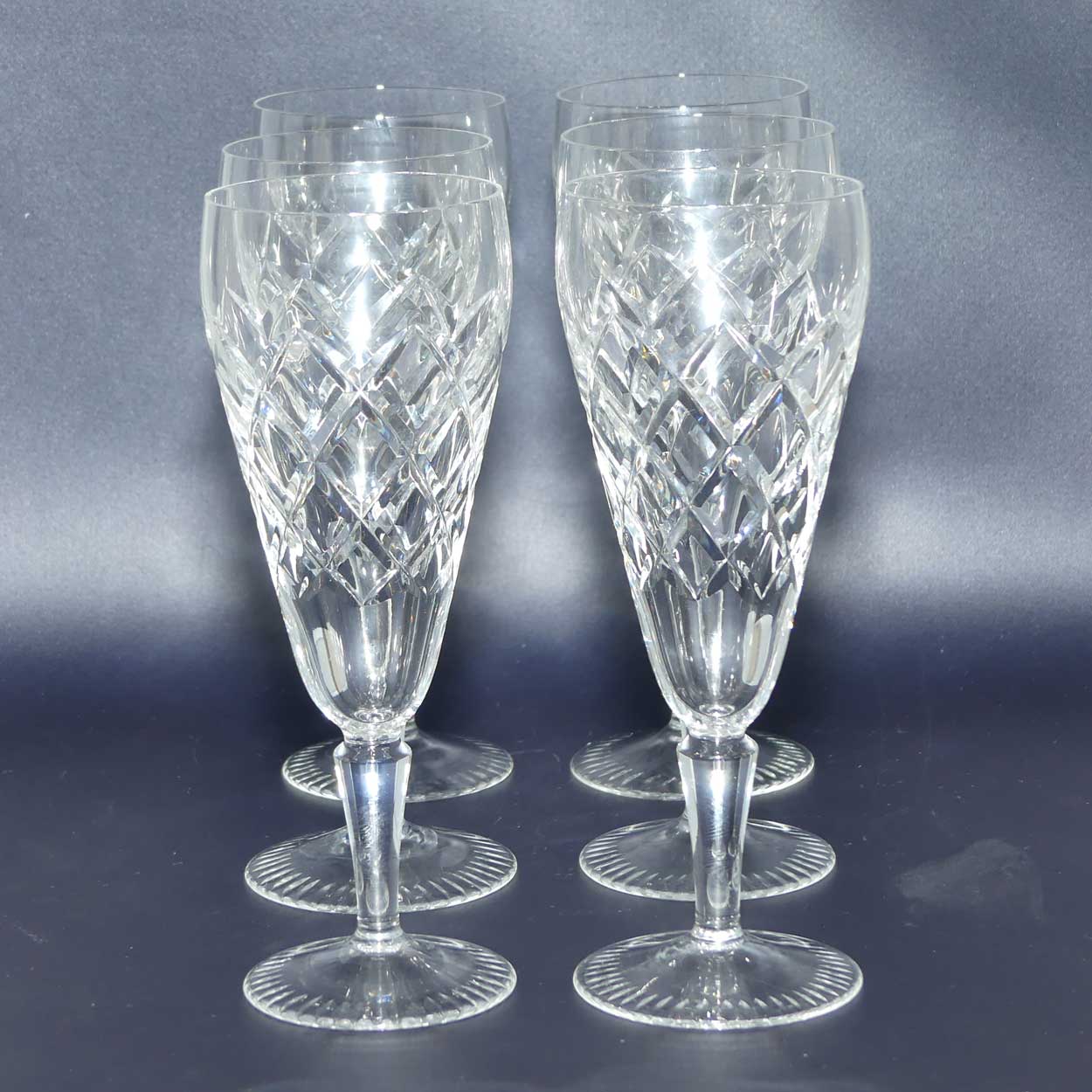 Set of 6 Diamond Cut Crystal champagne flutes | 110ml