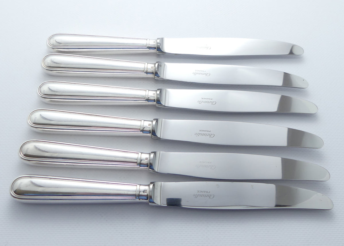 Christofle France | Albi design | Set of 6 Dinner Knives | #1 | 24.5cm long