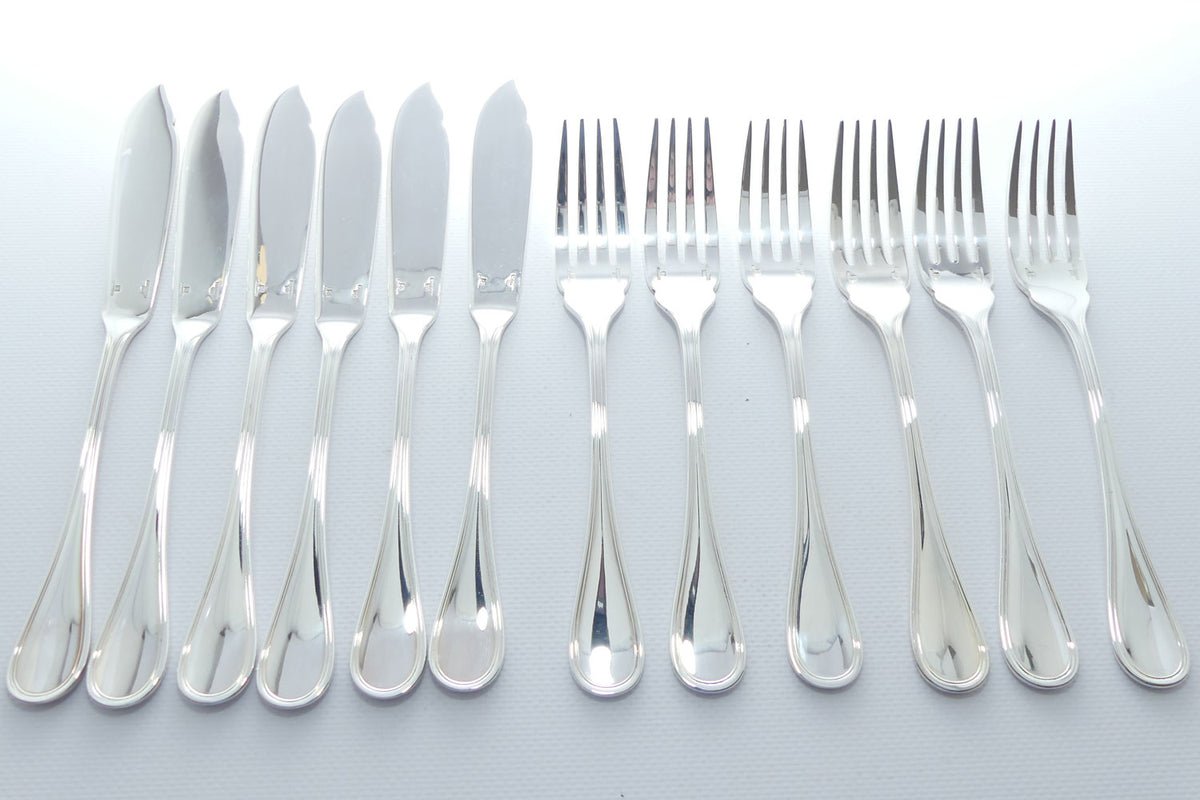 Christofle France | Albi design | Set of 6 Fisheaters | 6 Fish Knives and 6 Fish Forks
