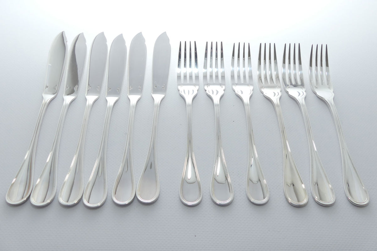 Christofle France | Albi design | Set of 6 Fisheaters | 6 Fish Knives and 6 Fish Forks