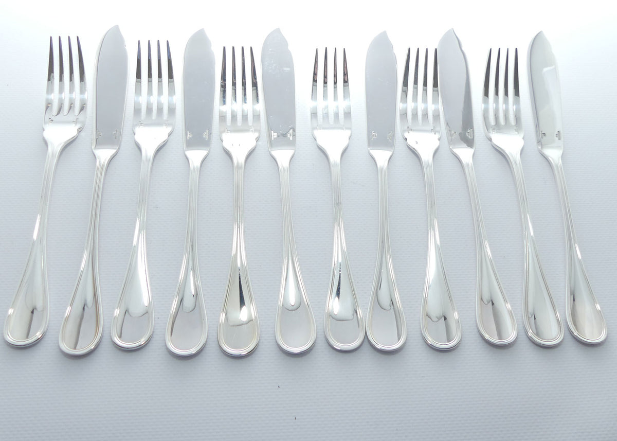 Christofle France | Albi design | Set of 6 Fisheaters | 6 Fish Knives and 6 Fish Forks