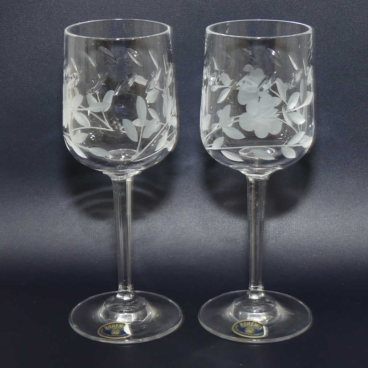 Set of 6 Bohemian Crystal Wine Glasses | Cut Floral pattern