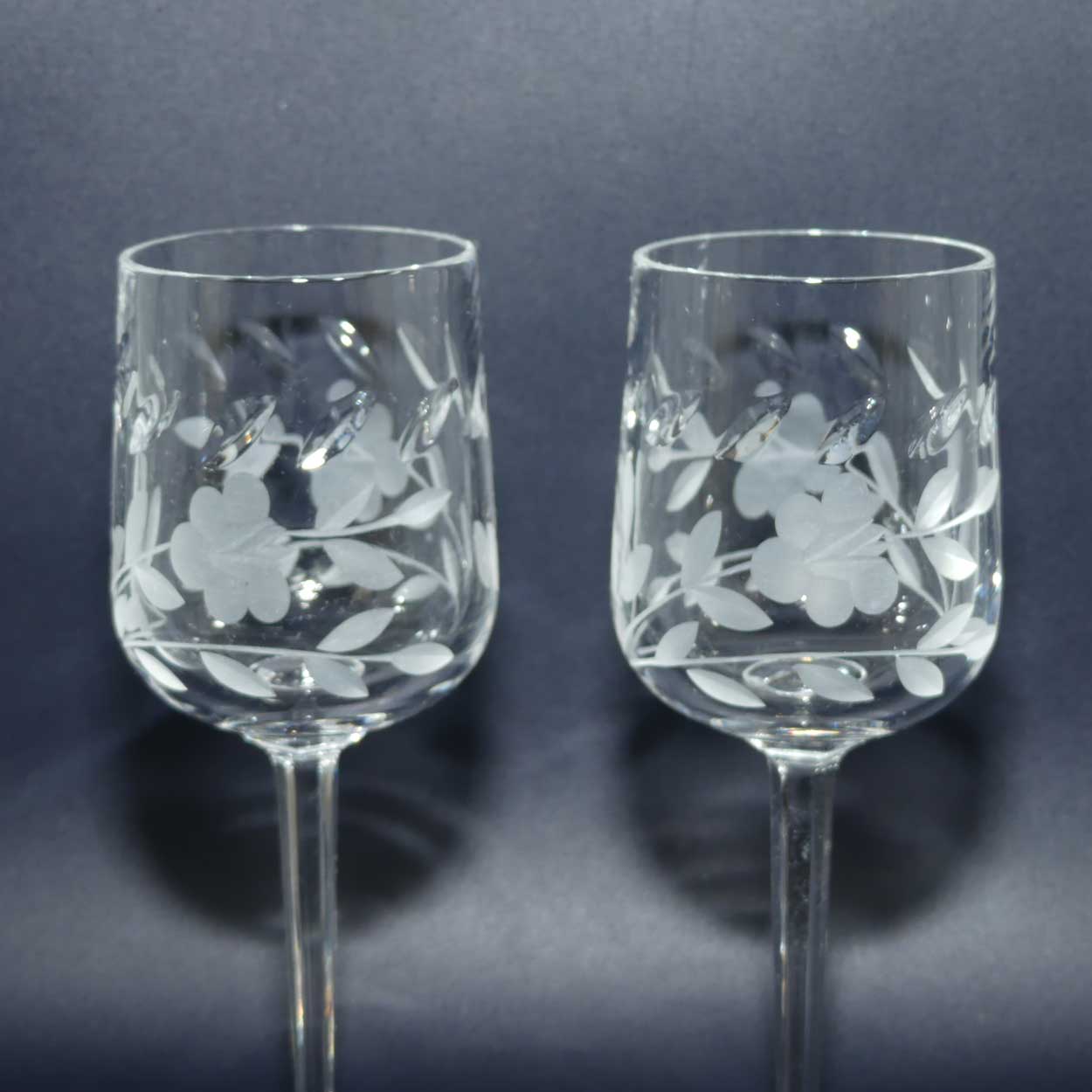 Set of 6 Bohemian Crystal Wine Glasses | Cut Floral pattern