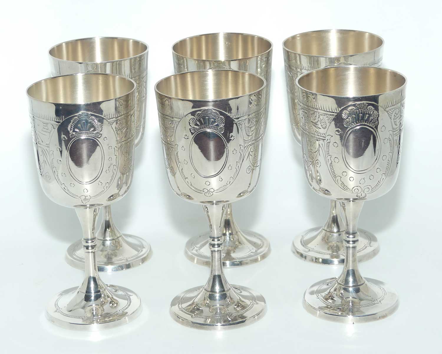 Set of 6 Silver Plated Embossed Wine Goblets